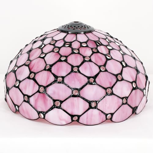 Tiffany Lampenschirm, nur Ersatz, 30,5 x 15,2 cm, Buntglas-Stil, Lampenschirm mit Kappe, passend für Tischlampe, Hängelampe, Deckenbefestigung (Rosa)