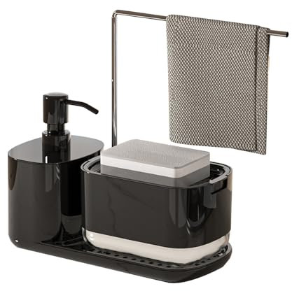 Sonhomay Hand and Dish Soap Dispenser Set With Dishcloth Holder for Kitchen Countertop and Bathroom