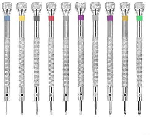 Lot de 10 tournevis d'horloger de précision, tournevis cruciforme et fente, construction en acier inoxydable