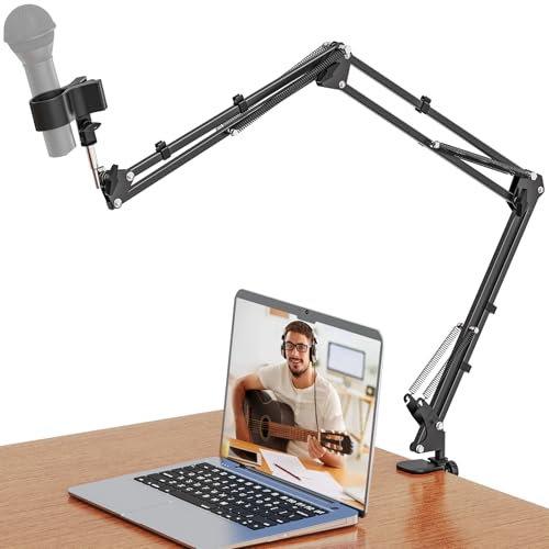 Jubor Table Microphone Arm Stand, Desk Microphone Boom Arm with 3/8 to 5/8 Screw, Adjustable Mic Mount Suspension Holder with Table Mount Clamp, Perfect for TikTok Live-Streaming, Singing