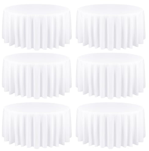 6er-Pack weiße runde Tischdecke 305 cm – wasserdichte Tischdecke aus Polyestergewebe, waschbare Tischdeckenabdeckung für Hochzeit, Empfang, Bankett, Party, Geschenk, Tisch, Buffet, Restaurant