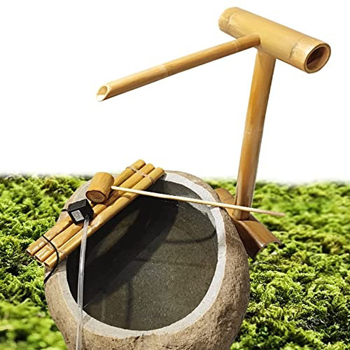 DDKYHU Fontaine à Eau Solaire de 24 Pouces avec Pompe, fontaines extérieures en Bambou avec Radeau en Bambou de 24 Pouces et louches en Bambou, pour pelouse intérieure et extérieure, créativité