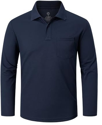 Outdoor Ventures Men's Long Sleeve Polo Shirt UPF50+ Breathable Golf Polo Moisture Wicking Quick Dry T Shirt Stretch Sports Athletic Tennis Performance Polo Lightweight Casual Work Top Dark Blue S