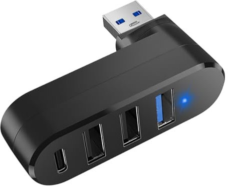 4 Port Usb Splitter for Car, 90°/180° Degree Rotatable Usb Extender with 3 Usb Ports & 1 Usb C Power, Usb Multiport Adapter for Laptop, Car, Mobile Phone