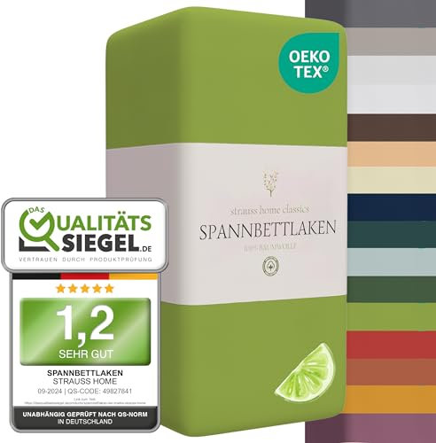 Strauss Home ® Jersey Spannbettlaken Spannbetttuch Bettlaken 100% Baumwolle 180x200-200x200 cm (Limettengrün/Lime)