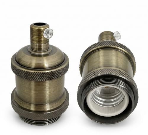 LEDSone E27 Vintage Lamp Socket Ceramic Holder, Green Brass Antique Edison Bulb Base for DIY Pendant Fixture, 2 Pack