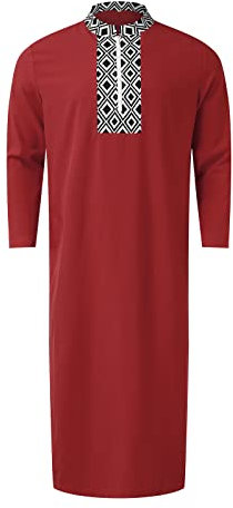 Chanpning Männernachthemden Lang Mittlerer Osten Stehkragen Abaya Qamis Robe Ethno Gebetskleid Eid Mantel Muslim Kaftan Islamische Kleid Marokkanisches Tunika Universal Fit Nachthemd