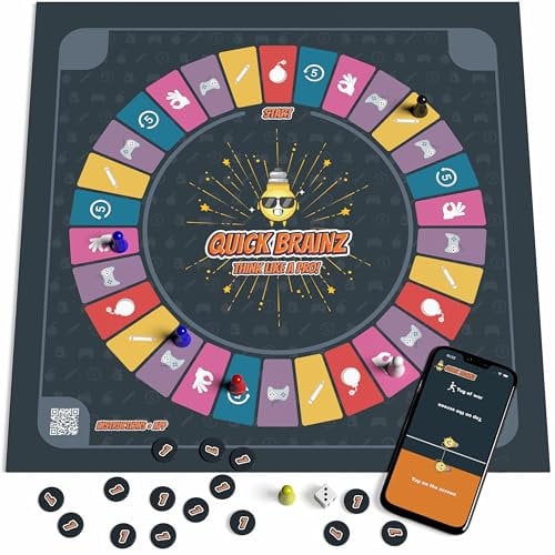 Quick Brainz - Englische Version – Das Brettspiel mit App, interaktives Quiz-, Wissens- und Familienspiel, Gesellschaftsspiel für 3-6 Personen