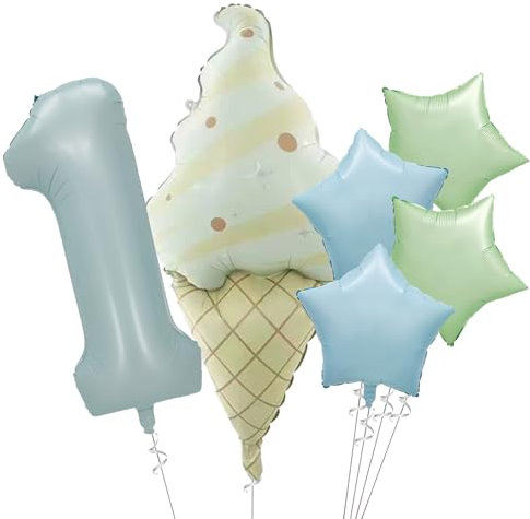 Ovanda 1. Geburtstag Junge Eiscreme Folienballon, Blau Ballon Geburtstagsdeko 1 Jahr, Folienballon 1 Geburtstags Deko, Deko 1. Geburtstag Junge Luftballons, 1 Jahr Geburtstags Junge Ballons