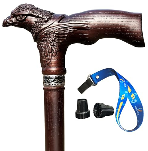 Uoagain Handgeschnitzter Gehstock Holz Adlerschnitzerei Ergonomische Elegante Gehstock Herren Damen Holz Tragkraft bis zu 181 kg Stabile Gehstöcke für Senioren für den Täglichen Gebrauch