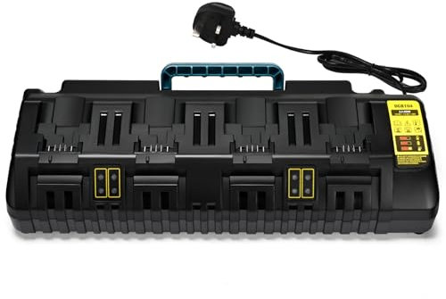 4-Port Battery Charger Compatible with DEWALT 12V/20V Lithium Batteries—Dual USB Ports, Smart LED Indicator, Overheat/Overcharge Protection, Wall-Mountable Design