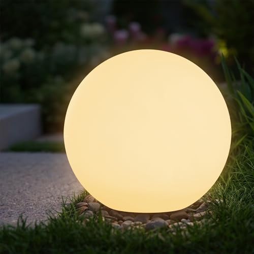 Spetebo LED Solar Kugelleuchte mit Erdspieß - 30 cm - Garten Deko Beleuchtung mit Milchglas Optik - Solarlampe Gartenleuchte Solarleuchte für Terrasse Balkon Außen wasserfest