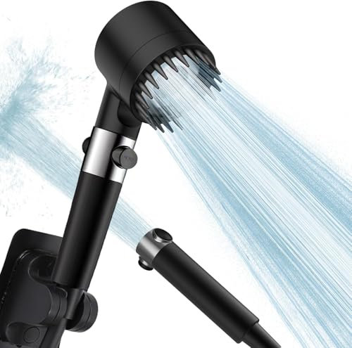 ‎ButterFox Duschkopf mit Filter, Hochdruck Handbrause mit Schlauch, 4 Strahlarten Duschkopf Wassersparend mit Filtration, shower head für Hartes Wasser,Rest-Chlor,Bakterien, Schwermetall, ‎Schwarz