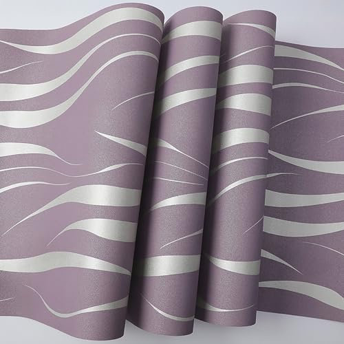 Beswitory 5Roll Purple Embossed Wallpaper Wave Stripes 3D Wallpaper Feature Modern Geometric Patterned Purple for Adults Kids Bedroom Living Room Hallway Stairs Lounge