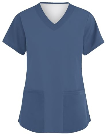 Kasacks Damen Pflege Schlupfhemd Bluse Kurzarm V-Ausschnitt Schlupfkasack Uniform Berufsbekleidung Krankenschwester Atmungsaktiv Nurse Arbeitskleidung T-Shirt Tops mit Taschen