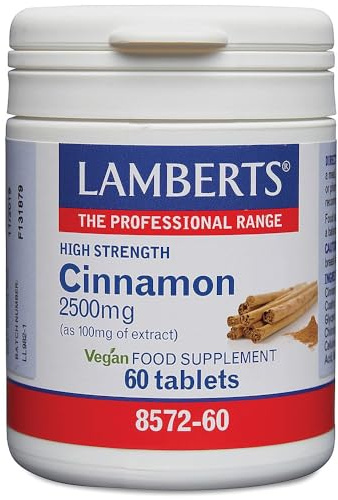 Lamberts Cinnamon 2500mg Tablets – High Strength Extract Equivalent – Blood Sugar & Digestive Support – 60 Tablets