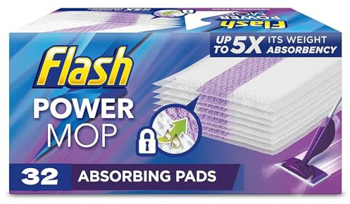 Flash Power Mop Refills with 16 Pads Floor Cleaning Absorbing Lock Home Surface Pad Multi-Surface 2pk