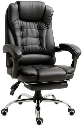 RMF Sedia Ufficio Ergonomica Professionale Reclinabile, Sedia Scrivania Seduta Comoda e Rilassante con Poggiapiedi - Poltrona Relax con Ruote Girevoli Altezza Regolabile Nero