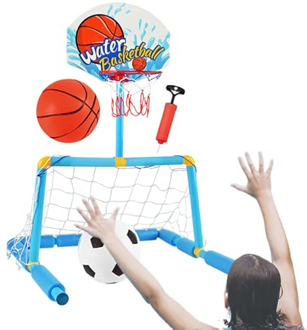 Krmoau Basketballkorb Für Pool | 2 in 1 Wasserballtor Mit 2 Bällen Und 1 Pumpe,Wasserspielzeug ab 4 Jahren für Kinder Erwachsene Familie Garten See Indoor Outdoor