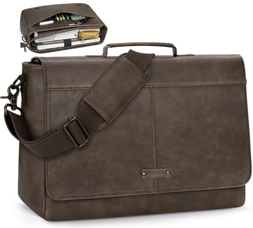 RAINSMORE Vintage Messenger Bag für Herren PU Leder Laptoptasche 15,6 Zoll Wasserdicht Herren Aktentasche Retro Satchel Computer Bag