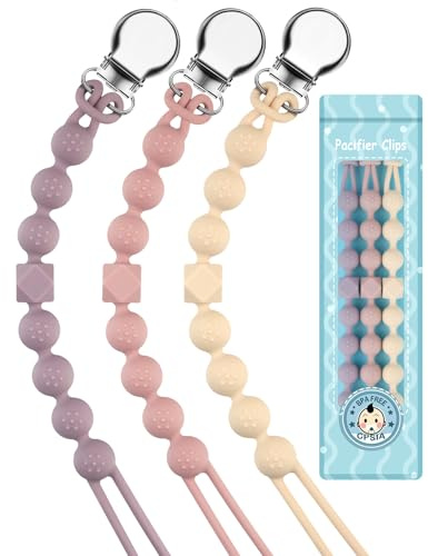 Yolnkos Attache Sucette Garçons Filles Silicone Soothie Tétine Clips Porte Accroche Chaîne Cadeau de Douche de Bébé Conception en Une Seule Pièce 2pcs(Sage,Rose,Beige)