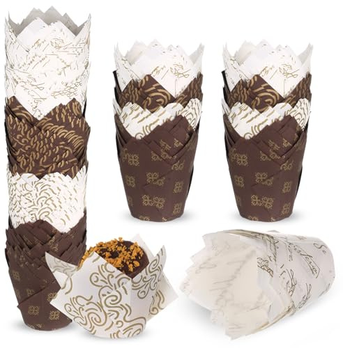 200 Stück Tulpen Muffinförmchen Papier, Muffinform Papiers, Muffins Papierförmchen, Cupcake Förmchen, Tulpen Backförmchen Muffinformen Papier Stabil für Hochzeit Geburtstag Party Puddingform