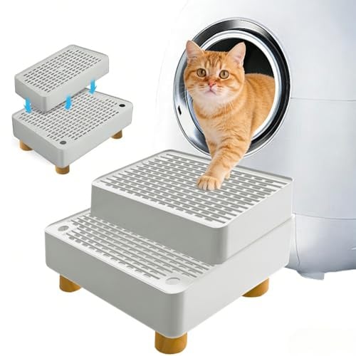 eupdd Rampe pour Litière pour Chat Double Couche | Rampe pour Bac à Litière avec Fonction Filtre, Marchepied pour Chat Antidérapant, Adaptée aux Chatons, Chats Âgés