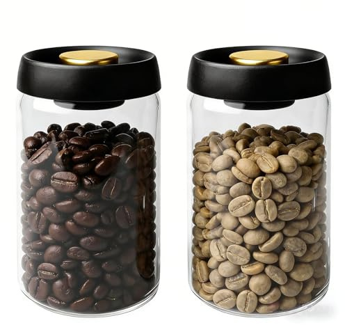 GBKDQQ 2 botes de café herméticos de 1800 ml: recipiente de vidrio para café hermético, sellado al vacío, recipiente para granos de café, tapa dorada, para cocina y almacenamiento