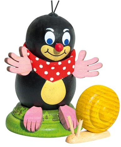 Kuhnert Dekoration/Holzfigur Maulwurf Otto - mit Schnecke - handgefertigte kleine Dekofigur - Größe: ca. 6cm - Erzgebirgische Holzkunst - Made in Germany