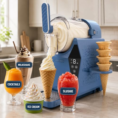 Olsen & Smith 3-in-1 Slushie, Cocktail & Soft Serve Ice Cream Maker | Slush, Slushy, Frozen Cocktail, Margarita, Milkshake, Sorbet, Frappe & Iced Coffee, Self-Cleaning, No Ice, Home Bar, Blue
