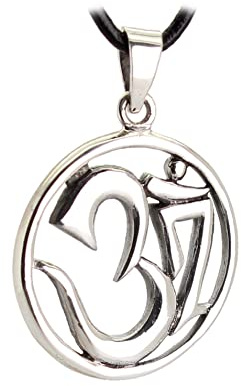 Budawi® OM Anhänger | 925 Sterling Silber | Yoga Meditation Symbol | spiritueller Schmuck | Lederband Kette | rundes OM Zeichen