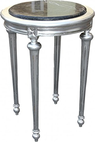 Casa Padrino Barock Beistelltisch Rund mit Marmorplatte Silber/Schwarz H 72 cm, B 49 cm Mod Y30 Antik Stil