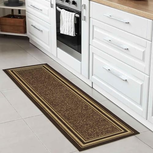 Ottomanson Ottohome-Kollektion Teppichläufer mit Gummirückseite und modernem Rand-Design, 50 cm x 150 cm, Braun