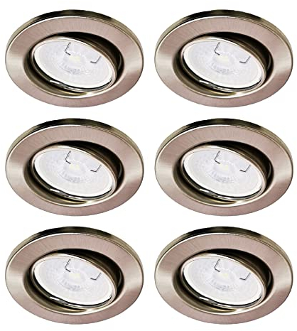 Trango 6er Set LED Einbaustrahler in Nickel matt Rund 6729-062M6KSD inkl. 3-Stufen dimmbar Ultra Flach LED Modul, 6000K Tageslicht (kaltweiss) Einbauleuchte, Deckenspot, Einbauspot, Deckenleuchte