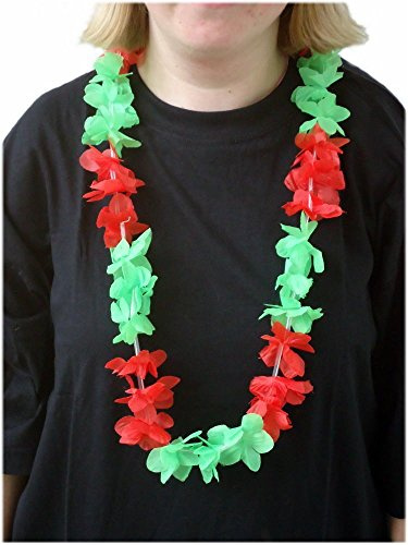 sportfanshop24 Blumenkette/Hawaiikette/Halskette - rot-grün (Portugal) - Umfang zirka 100cm (1m)
