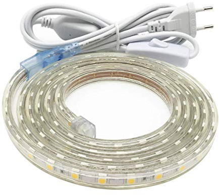 230V LED Streifen, Hell 2M Led Strip, IP65 Wasserdicht LED Lichtleiste, 60 LEDs/m Led Leiste mit Schalter Selbstklebend Lichtband Beleuchtung für Küche, Schrank,Regale, TV Beleuchtung, 3000K, Warmweiß