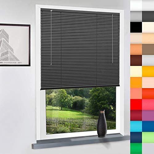 Aluminium Jalousie nach Maß, hochqualitative Wertarbeit, 28 Farben verfügbar, Maßanfertigung, für Fenster und Türen, Alu Jalousien, Decken und Wandmontage (Anthrazit, Höhe: 200cm x Breite: 55cm)