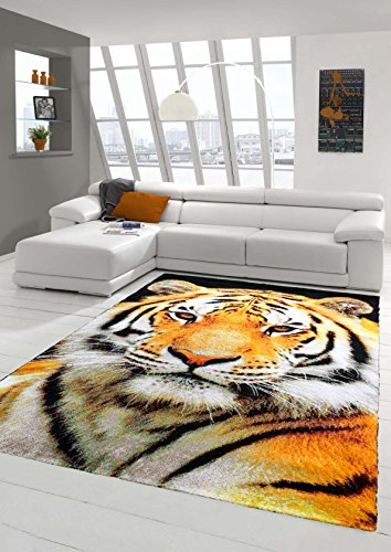 Traum Teppich Designerteppich Moderner Teppich Wohnzimmerteppich Tiger Orange Creme Schwarz, Größe 200x290 cm