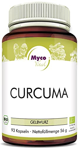 MycoVital Bio Kurkuma mit Bio Pfeffer Kapseln 90 Stück je 600 mg - 100% Vegan & Ohne Zusätze
