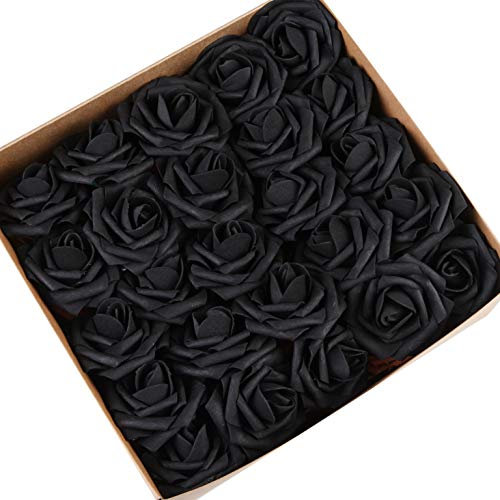 The Chair Cover Company Artificial Flowers Roses 50pcs Real Looking DIY Wedding Bouquets Centerpieces Arrangements Party Baby Shower Party Home Decorations (Black)