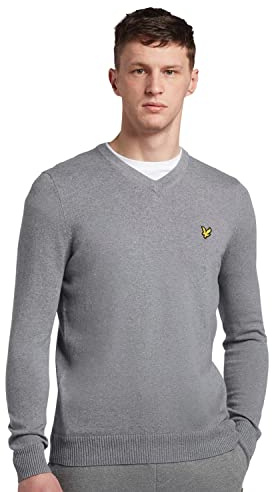 Lyle & Scott Mens Cotton Merino V Neck Sweater - Mid Grey Marl - M