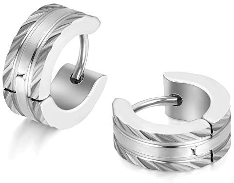 JewelryWe Schmuck Herren-Ohrringe, Edelstahl Creolen Gestüt Ohrstecker, Silber