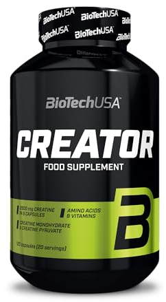 BioTechUSA CreaTor | mit 2 Arten von Kreatin | Aminosäuren | Vitamin B6 | koffeinfrei | einfach zu dosierende Formel, 120 Kapseln