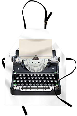 ABAKUHAUS Schreibmaschine Kochschürze, Nostalgische Abbildung der alten mechanischen Tastatur, Höhenverstellbar Klare Farben ohne verblassen, Grau