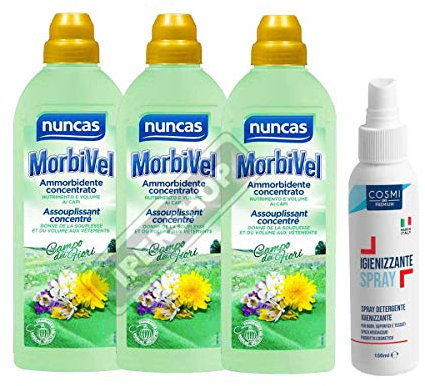 NUNCAS SET 3 PEZZI AMMORBIDENTE MORBIVEL CAMPO DEI FIORI 750 ML + COSMI IGIENIZZANTE SPRAY 150 ML