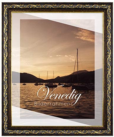 BIRAPA Venedig Massiv-Holz Venedig 30x45 cm in Farbe Dunkelbraun Gold - Bilder-Rahmen Gold Vintage - Foto-Rahmen Collage