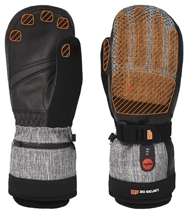 30seven Beheizte Sportfäustlinge, elektronische Heizhandschuhe zum Ski- / Snowboardfahren, wasserfeste & Winddichte Outdoor-Bekleidung, für Damen & Herren, Grau, 7 - XS