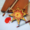 Weihnachtsstern-Anhänger in Rot und Gold aus Holz, Hand bemalt mit Ukrainischer Petrzkiwka-Malerei, 9 х 9 х 0,5 см Exklusiver Stern Weihnachtsschmuck aus Holz