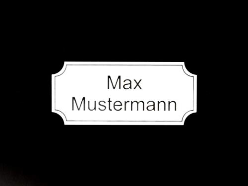 Gravurheim Briefkastenschild Türschild individuelle Gravur Name | selbstklebend - personalisiert | Kunststoff - Plastik | (8x3,5cm Rechteck Hohlkehle mit Umrandung, Weiß-Schwarz)