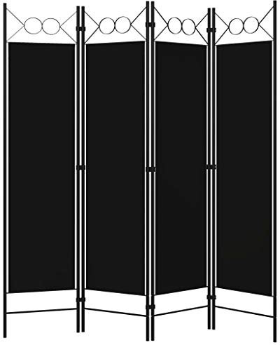 Tidyard Paravent 4 Teilig Stoff Raumteiler Garten Trennwand Balkon Sichtschutz Stellwand Faltbar Schwarz 160 x 180 cm